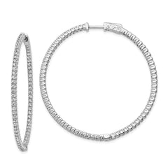 QE7944 Sterling Shimmer Sterling Silver Rhodium-plated 140 Stone 1.5mm CZ In and Out Round Hinged Hoop Earrings