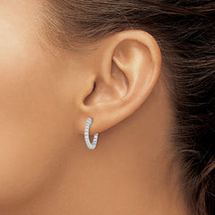 QE7945 Sterling Shimmer Sterling Silver Rhodium-plated 34 Stone 1.7mm CZ In and Out Round Hinged Hoop Earrings