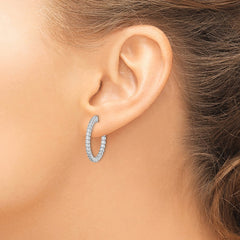 QE7946 Sterling Shimmer Sterling Silver Rhodium-plated 50 Stone 1.7mm CZ In and Out Round Hinged Hoop Earrings