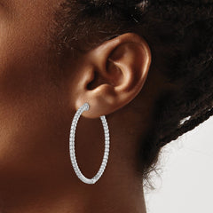 QE7948 Sterling Shimmer Sterling Silver Rhodium-plated 106 Stone 1.75mm CZ In and Out Round Hinged Hoop Earrings