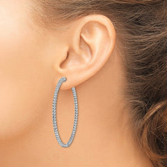 QE7951 Sterling Shimmer Sterling Silver Rhodium-plated 138 Stone 2mm CZ In and Out Round Hinged Hoop Earrings