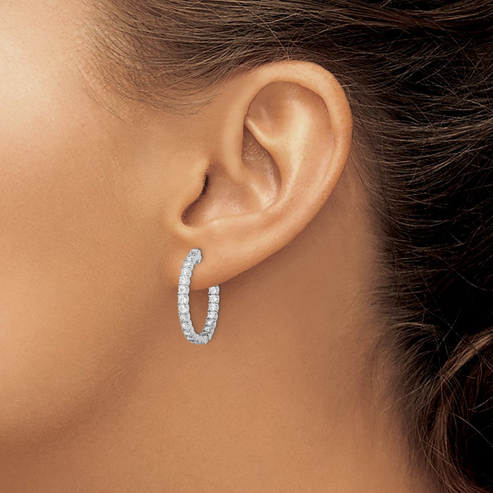 QE7953 Sterling Shimmer Sterling Silver Rhodium-plated 44 Stone 2.1mm CZ In and Out Round Hinged Hoop Earrings