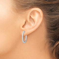 QE7954 Sterling Shimmer Sterling Silver Rhodium-plated 50 Stone 2.1mm CZ In and Out Round Hinged Hoop Earrings