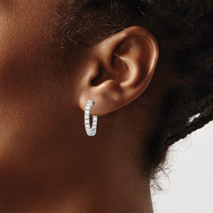 QE7956 Sterling Shimmer Sterling Silver Rhodium-plated 30 Stone 2.25mm CZ In and Out Round Hinged Hoop Earrings