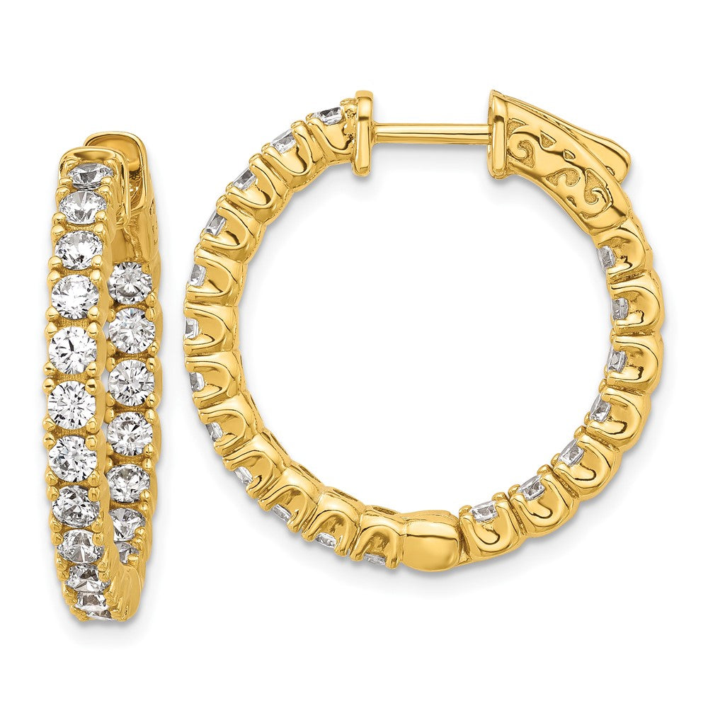 QE7958Y Sterling Shimmer Sterling Silver Gold-tone Flash Gold-plated 2.5mm CZ 38 Stone In and Out Hinged Hoop Earrings