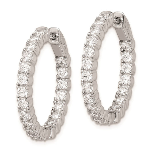 QE7959 Sterling Shimmer Sterling Silver Rhodium-plated 42 Stone 2.5mm CZ In and Out Round Hinged Hoop Earrings
