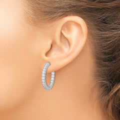 QE7959 Sterling Shimmer Sterling Silver Rhodium-plated 42 Stone 2.5mm CZ In and Out Round Hinged Hoop Earrings