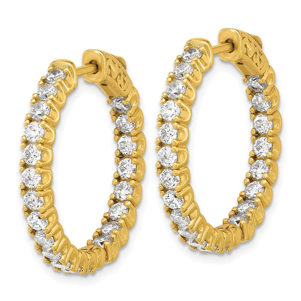 QE7959Y Sterling Shimmer Sterling Silver Gold-tone Flash Gold-plated 2.5mm CZ 42 Stone In and Out Hinged Hoop Earrings