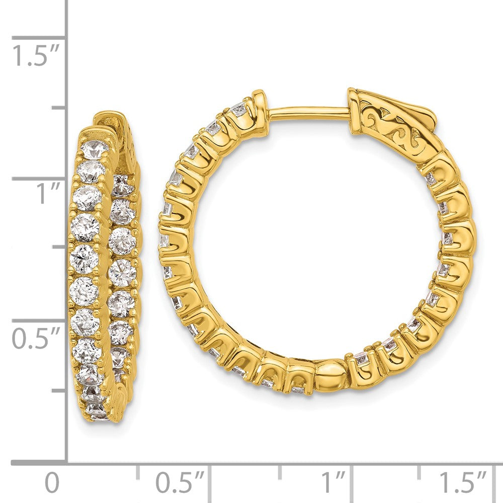 QE7959Y Sterling Shimmer Sterling Silver Gold-tone Flash Gold-plated 2.5mm CZ 42 Stone In and Out Hinged Hoop Earrings