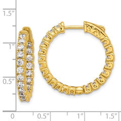 QE7959Y Sterling Shimmer Sterling Silver Gold-tone Flash Gold-plated 2.5mm CZ 42 Stone In and Out Hinged Hoop Earrings