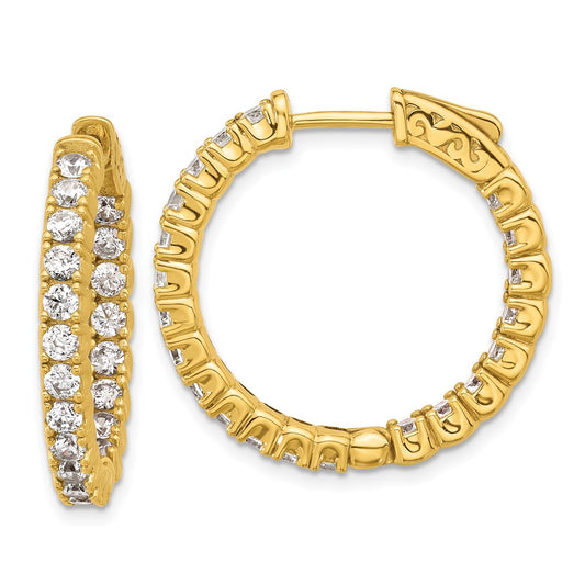 QE7959Y Sterling Shimmer Sterling Silver Gold-tone Flash Gold-plated 2.5mm CZ 42 Stone In and Out Hinged Hoop Earrings