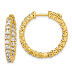 QE7959Y Sterling Shimmer Sterling Silver Gold-tone Flash Gold-plated 2.5mm CZ 42 Stone In and Out Hinged Hoop Earrings