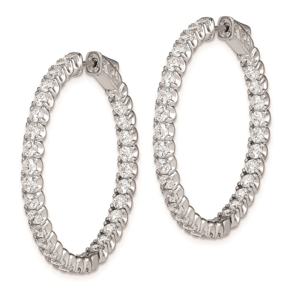 QE7960 Sterling Shimmer Sterling Silver Rhodium-plated 62 Stone 2.5mm CZ In and Out Round Hinged Hoop Earrings