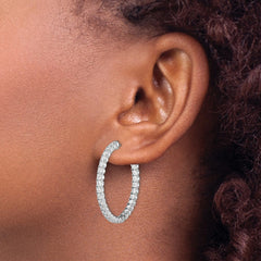 QE7960 Sterling Shimmer Sterling Silver Rhodium-plated 62 Stone 2.5mm CZ In and Out Round Hinged Hoop Earrings