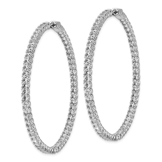 QE7961 Sterling Shimmer Sterling Silver Rhodium-plated 114 Stone 2.5mm CZ In and Out Round Hinged Hoop Earrings