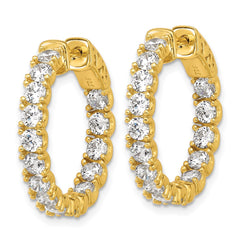 QE7962Y Sterling Shimmer Sterling Silver Gold-tone Flash Gold-plated 3mm CZ 30 Stone In and Out Hinged Hoop Earrings