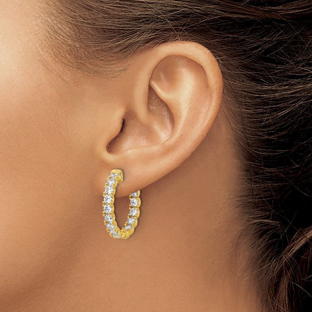 QE7962Y Sterling Shimmer Sterling Silver Gold-tone Flash Gold-plated 3mm CZ 30 Stone In and Out Hinged Hoop Earrings