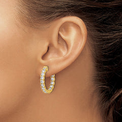 QE7962Y Sterling Shimmer Sterling Silver Gold-tone Flash Gold-plated 3mm CZ 30 Stone In and Out Hinged Hoop Earrings