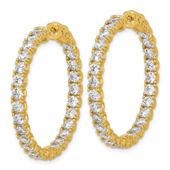 QE7963Y Sterling Shimmer Sterling Silver Gold-tone Flash Gold-plated 3mm CZ 52 Stone In and Out Hinged Hoop Earrings
