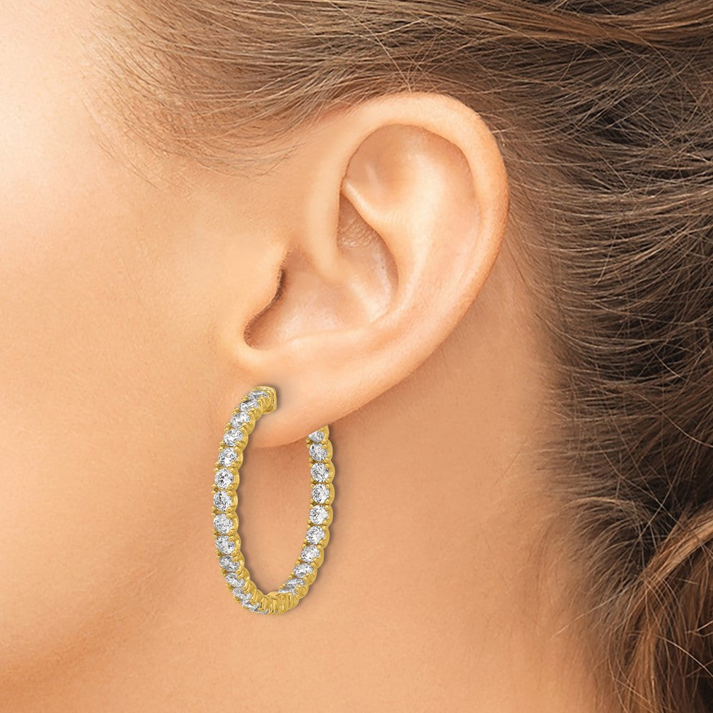 QE7963Y Sterling Shimmer Sterling Silver Gold-tone Flash Gold-plated 3mm CZ 52 Stone In and Out Hinged Hoop Earrings