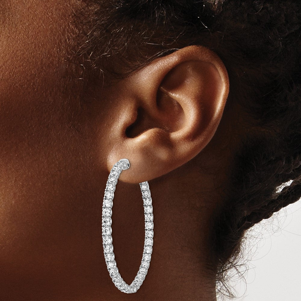 QE7964 Sterling Shimmer Sterling Silver Rhodium-plated 78 Stone 3.0mm CZ In and Out Round Hinged Hoop Earrings