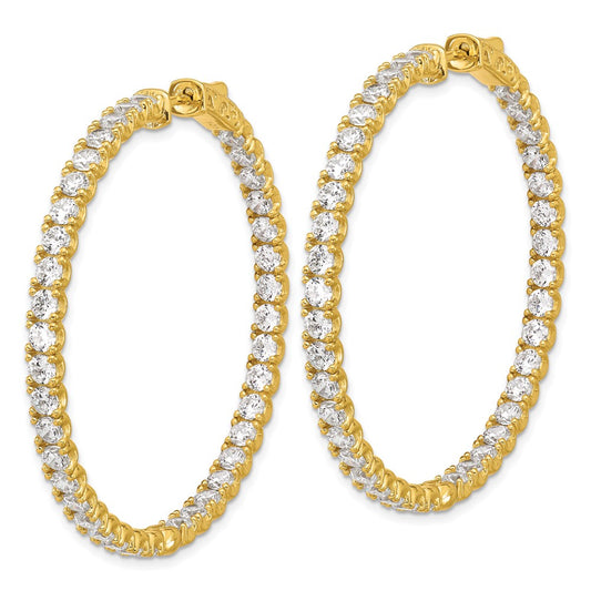 QE7964Y Sterling Shimmer Sterling Silver Gold-tone Flash Gold-plated 3mm CZ 78 Stone In and Out Hinged Hoop Earrings