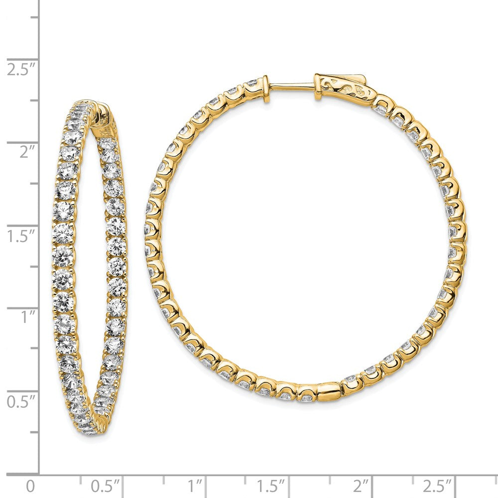 QE7964Y Sterling Shimmer Sterling Silver Gold-tone Flash Gold-plated 3mm CZ 78 Stone In and Out Hinged Hoop Earrings