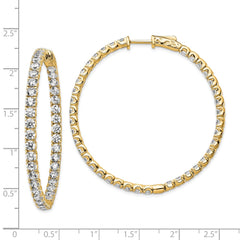 QE7964Y Sterling Shimmer Sterling Silver Gold-tone Flash Gold-plated 3mm CZ 78 Stone In and Out Hinged Hoop Earrings