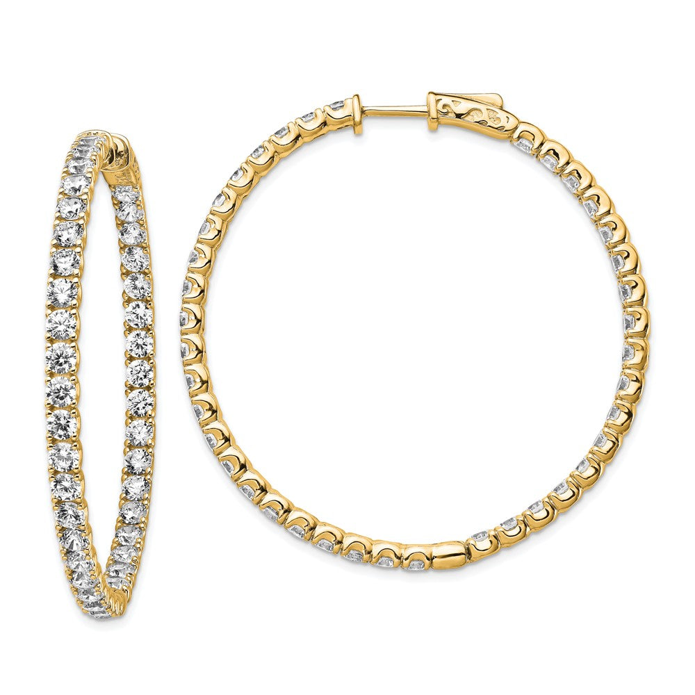 QE7964Y Sterling Shimmer Sterling Silver Gold-tone Flash Gold-plated 3mm CZ 78 Stone In and Out Hinged Hoop Earrings
