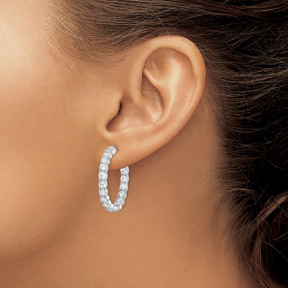 QE7966 Sterling Shimmer Sterling Silver Rhodium-plated 36 Stone 3.5mm CZ In and Out Round Hinged Hoop Earrings