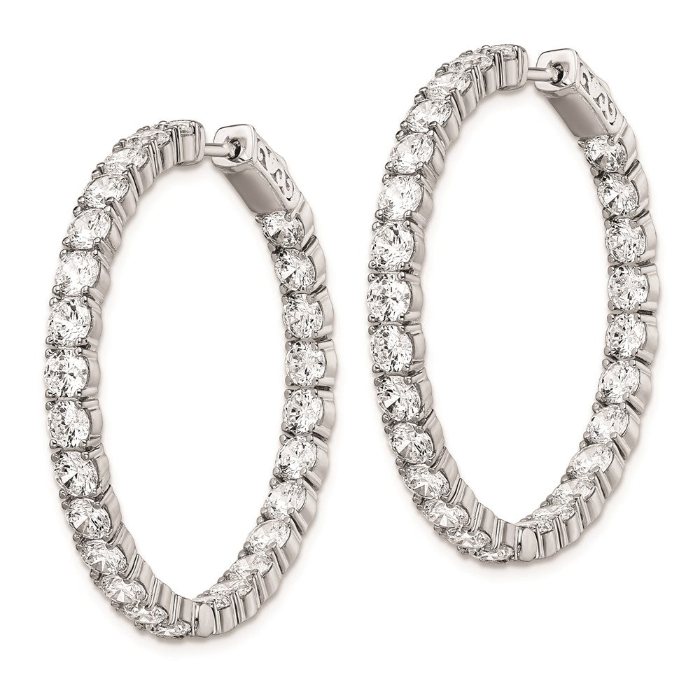 QE7967 Sterling Shimmer Sterling Silver Rhodium-plated 52 Stone 3.5mm CZ In and Out Round Hinged Hoop Earrings