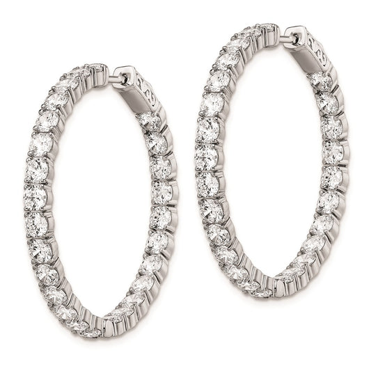 QE7967 Sterling Shimmer Sterling Silver Rhodium-plated 52 Stone 3.5mm CZ In and Out Round Hinged Hoop Earrings