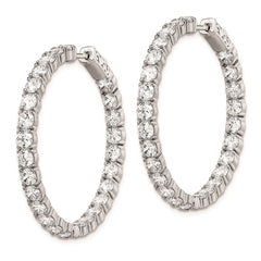 QE7967 Sterling Shimmer Sterling Silver Rhodium-plated 52 Stone 3.5mm CZ In and Out Round Hinged Hoop Earrings