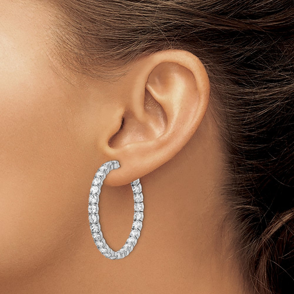 QE7967 Sterling Shimmer Sterling Silver Rhodium-plated 52 Stone 3.5mm CZ In and Out Round Hinged Hoop Earrings