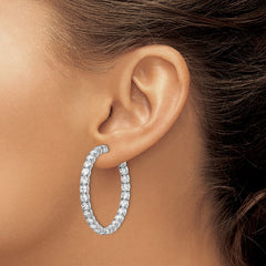 QE7967 Sterling Shimmer Sterling Silver Rhodium-plated 52 Stone 3.5mm CZ In and Out Round Hinged Hoop Earrings