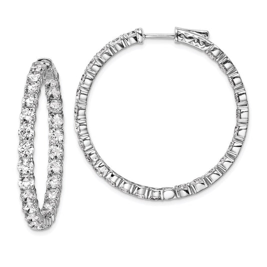 QE7967 Sterling Shimmer Sterling Silver Rhodium-plated 52 Stone 3.5mm CZ In and Out Round Hinged Hoop Earrings