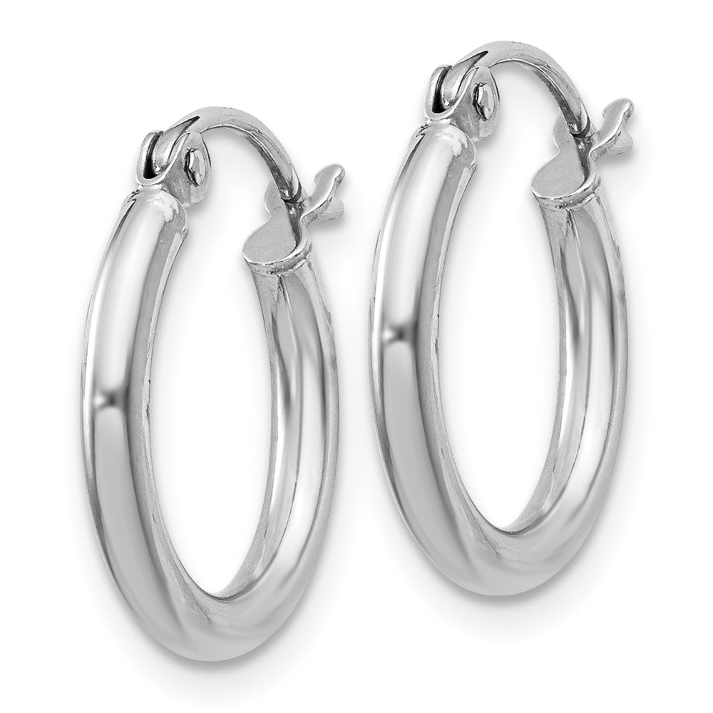 QE797 Sterling Silver Rhodium-plated 2mm Round Hoop Earrings