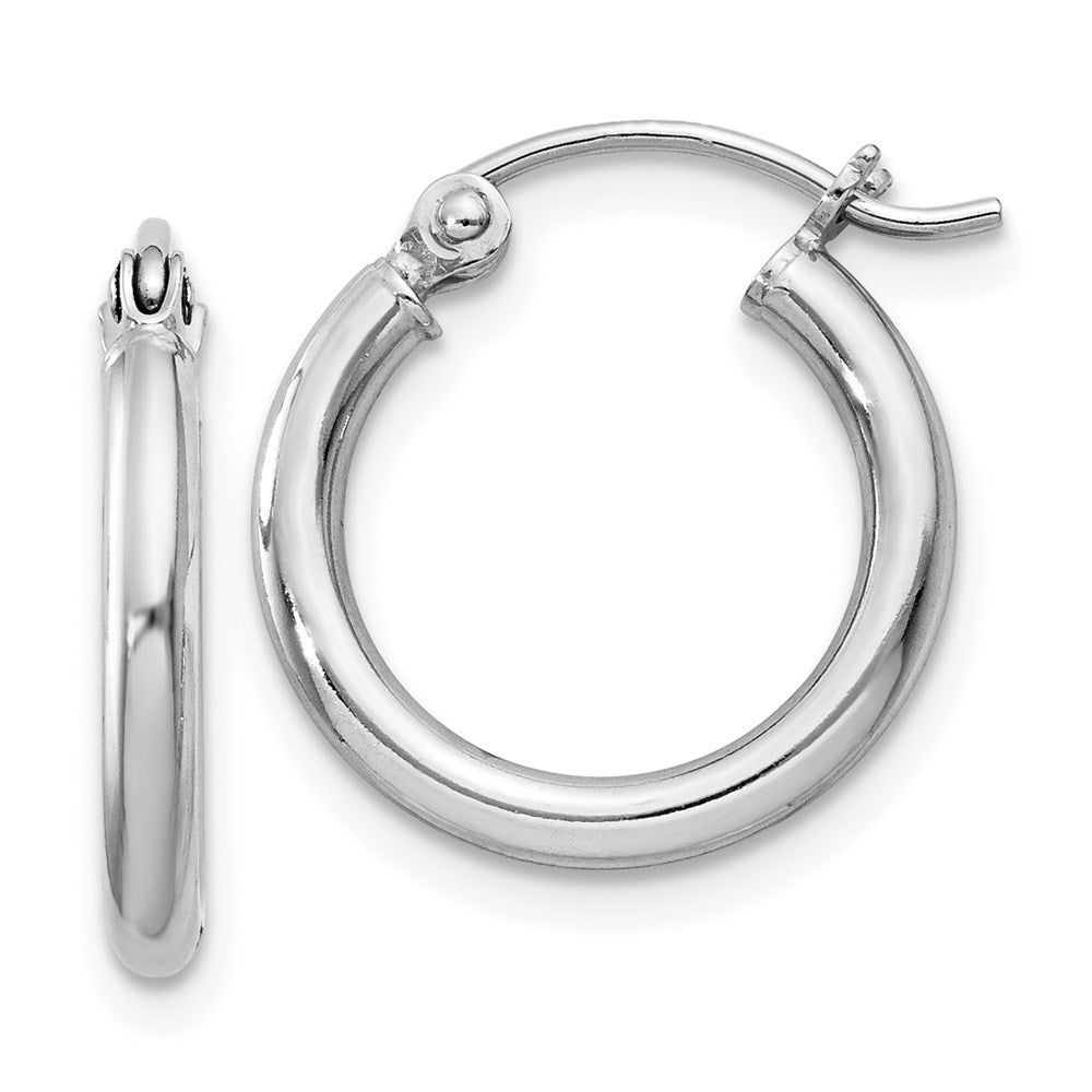 QE797 Sterling Silver Rhodium-plated 2mm Round Hoop Earrings
