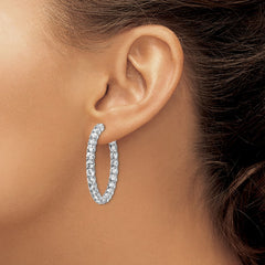 QE7970 Sterling Shimmer Sterling Silver Rhodium-plated 50 Stone 3.75mm CZ In and Out Round Hinged Hoop Earrings