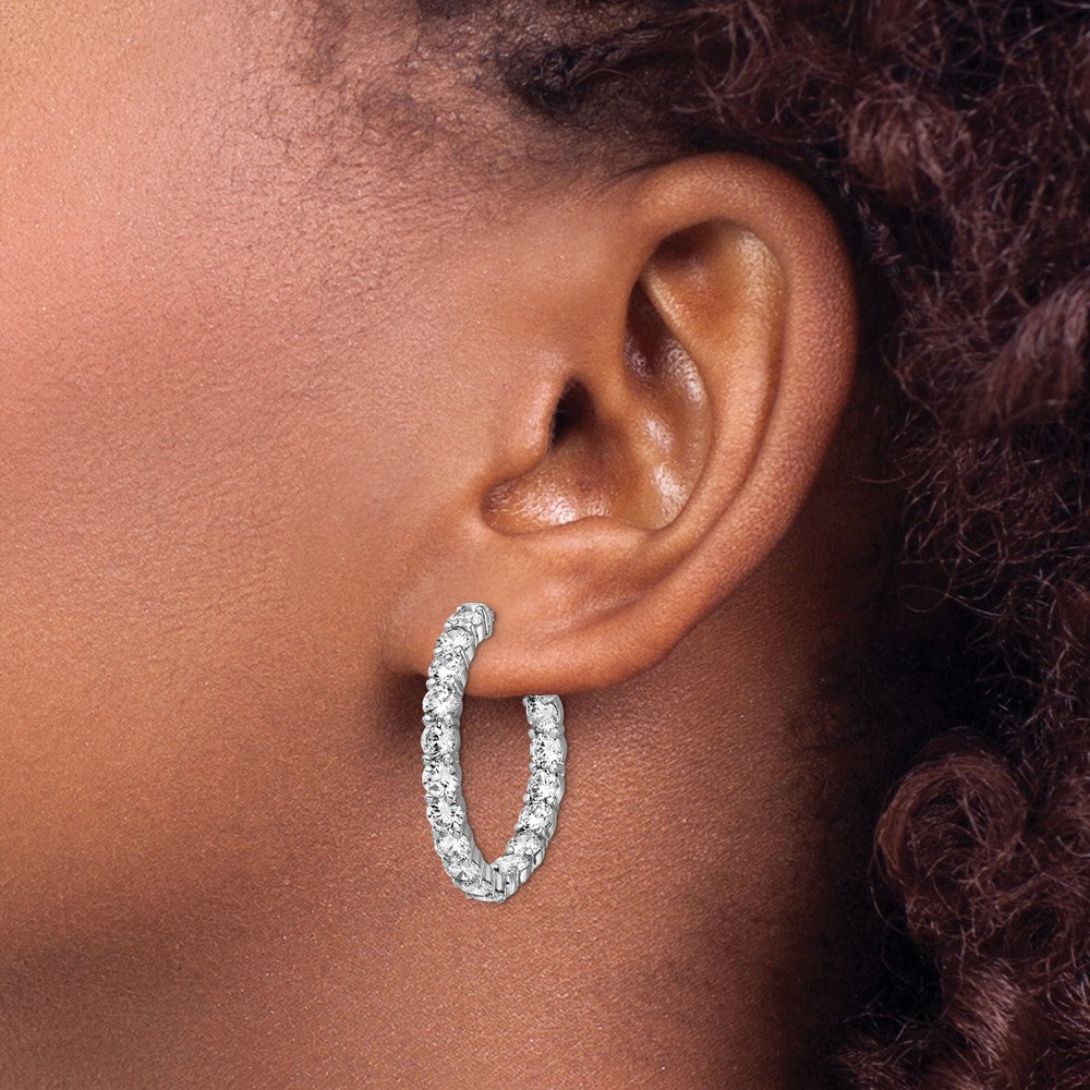 QE7972 Sterling Shimmer Sterling Silver Rhodium-plated 36 Stone 3.5mm CZ In and Out Round Hinged Hoop Earrings