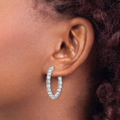 QE7972 Sterling Shimmer Sterling Silver Rhodium-plated 36 Stone 3.5mm CZ In and Out Round Hinged Hoop Earrings