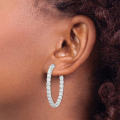 QE7973 Sterling Shimmer Sterling Silver Rhodium-plated 52 Stone 3.5mm CZ In and Out Round Hinged Hoop Earrings