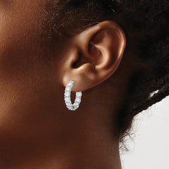 QE7974 Sterling Shimmer Sterling Silver Rhodium-plated 20 Stone 3.75mm CZ In and Out Round Hinged Hoop Earrings