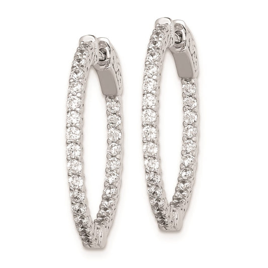QE7979 Sterling Shimmer Sterling Silver Rhodium-plated 56 Stone 1.7mm CZ In and Out Round Hinged Hoop Earrings