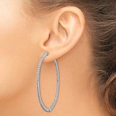 QE7980 Sterling Shimmer Sterling Silver Rhodium-plated 146 Stone 1.7mm CZ In and Out Round Hinged Hoop Earrings