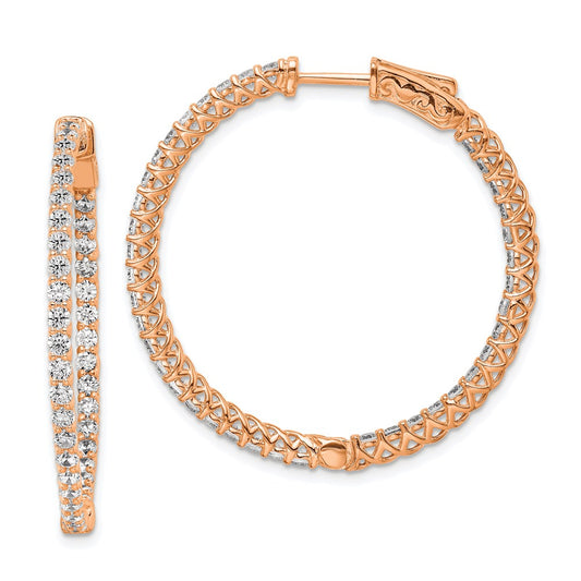 QE7982P Sterling Shimmer Sterling Silver Rose-tone Flash Rose Gold-plated 78 Stone 2mm CZ In and Out Round Hinged Hoop Earrings
