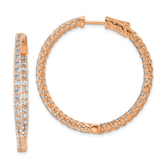 QE7982P Sterling Shimmer Sterling Silver Rose-tone Flash Rose Gold-plated 78 Stone 2mm CZ In and Out Round Hinged Hoop Earrings