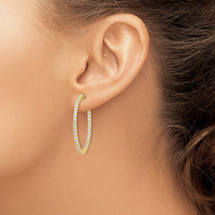 QE7982Y Sterling Shimmer Sterling Silver Gold-tone Flash Gold-plated 78 Stone 2mm CZ In and Out Round Hinged Hoop Earrings