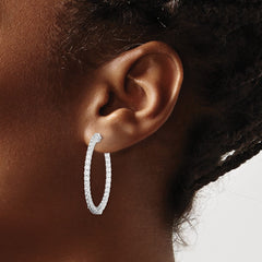 QE7985 Sterling Shimmer Sterling Silver Rhodium-plated 70 Stone 2.3mm CZ In and Out Round Hinged Hoop Earrings