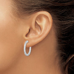 QE7987 Sterling Shimmer Sterling Silver Rhodium-plated 40 Stone 2.5mm CZ In and Out Round Hinged Hoop Earrings